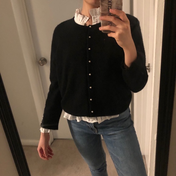 [SOLD] Cashmere Pearl Embellished Black Cardigan - Picture 2 of 5